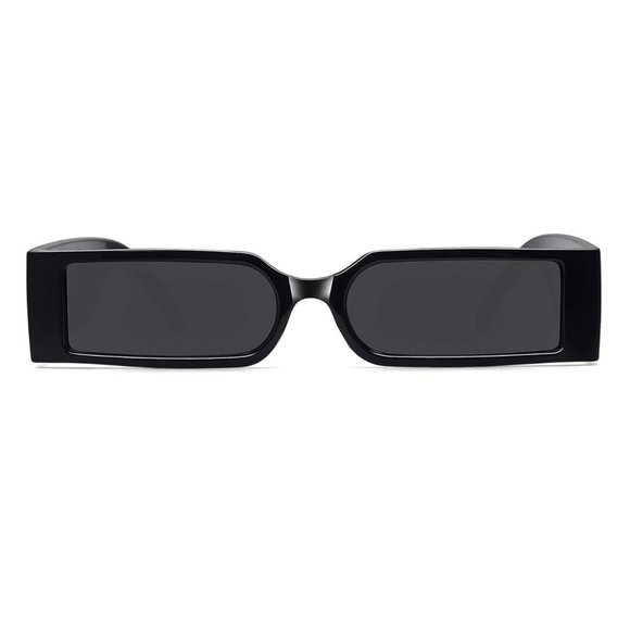 Black Small Thin Narrow Square Fashion Old School Unisex Mens Womens Sunglasses - Picture 3 of 9